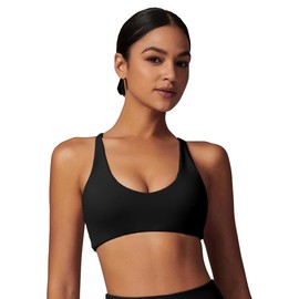 OMEWEE Sports Bra for Women, Criss-Cross Back Padded Sports Bras Adjustable Cami Straps Yoga Bra with Removable Cups Black S