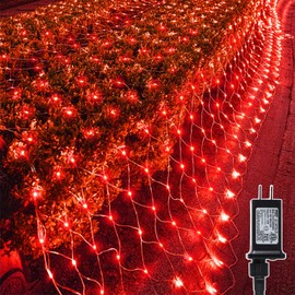 LJLNION Christmas Net Lights, 360 LED 12ft x 5ft Connectable Mesh Fairy String Lights, 8 Lighting Modes, Low Voltage Safe Adaptor for Xmas Trees Bushes Wedding Outdoor Holiday Garden Decorations, Red