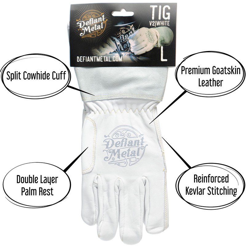 Defiant Metal TIG Welding Gloves - Premium White Goatskin Leather