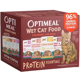 Optimeal Wet Cat Food Variety Pack - Savory Protein Selection, Grain Free Tender Morsels, High Protein Premium Nutrition Made with Natural European Ingredients, Adult Cat Pouches 3oz (Pack of 12)