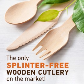 Weemium Disposable Wooden Cutlery Set - 300 Count (100 Forks, 100 Knives, 100 Spoons) – Eco Alternative to Plastic - Biodegradable and Splinter-free Utensils for Outdoors and Parties