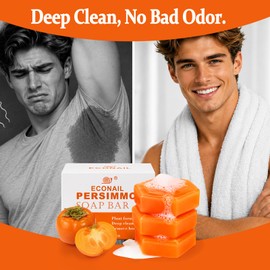 Econail Persimmon Soap for Body Odor with Mesh, Natural Deodorant Bar Soap for Strong Odor Smelly Feet Remove, Deep Cleansing Body Odor Control, Kids, Not Dry, Sensitve Skin Suitable x 3pcs
