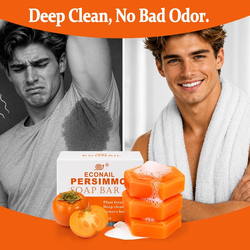 Econail Persimmon Soap for Body Odor with Mesh, Natural Deodorant