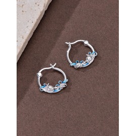 Dorunmo Sea Turtle Earrings 925 Sterling Silver Wave Sea Turtle Hoop Earrings Ocean Jewelry Gifts for Women