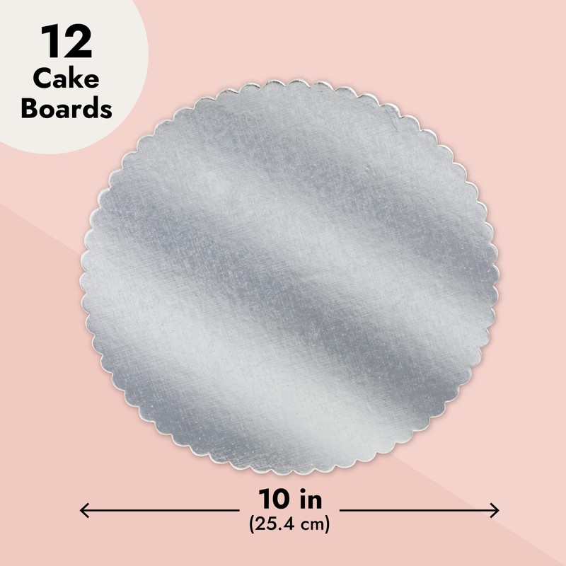 Juvale 10-Inch Scalloped Silver Cake Boards - 10 in, 12-Pack