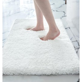 Small Bathroom Rug 17x24 Non Slip White Fluffy Bath Mat for Bathroom Floor Washable Plush Luxury Bath Rug for Tub Soft Shaggy Bathroom Shower Mat