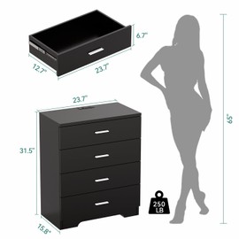 GEPELCN Dresser for Bedroom Black Dresser with Power Outlets Wood 4 Drawer Dresser with Large Organizer Tall Chest of Drawers Closet Modern Dresser for Bedroom Living Room Kids Room Hallway