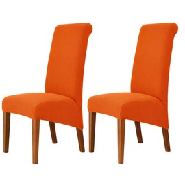 Deisy Dee Stretch XL/Oversized Soft Spandex Extra Large Dining Room Chair Covers for Kitchen Dining，Removable Washable Chair Protectors Slipcovers (Orange, 2)