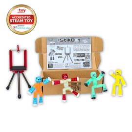 Zing Stikbot 4 Pack with Tripod, Set of 4 Stikbot Collectable Action Figures and Mobile Phone Tripod, Create Stop Motion Animation