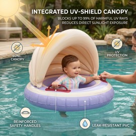 Flotador de natación para bebés con toldo protección Solar Asas Flotador portátil para bebés de 0 a 6 Meses (niños y niñas).