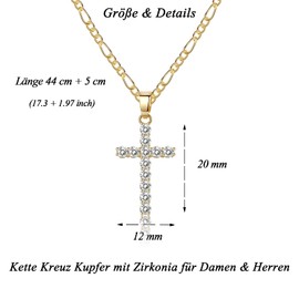 CERSLIMO Cross Necklace for Men and Women, Chain with Cross Silver Gold Necklace Pendant Cross AAA Zirconia for Girls Boys Friend, Copper, Cubic Zirconia