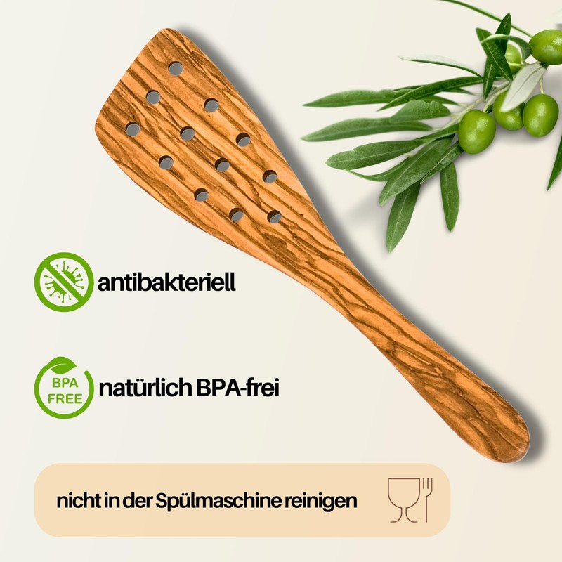 Hansi/Olive Wood Spatula Curved with 12 Holes