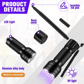Tegeme 4 Invisible Ink Pen Set 2 Invisible Marker 2 Blacklight Flashlights with UV Black Light Markers Disappearing Ink Pen for Secret Notes Holiday Gifts Party Favors(21 LED)