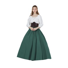 BEAUTELICATE Victorian Skirt Renaissance Skirt 100% Cotton Long Skirt Medieval Skirt Civil War Skirt Hunter Green Size S