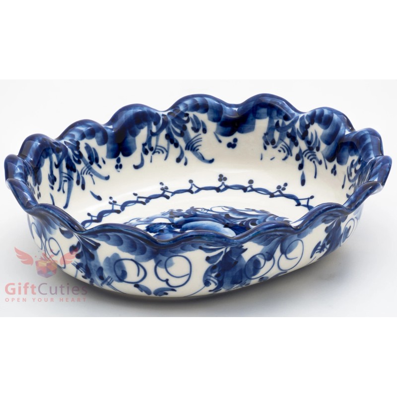 Gzhel Porcelain salad dish bowl server Hand-painted authors work