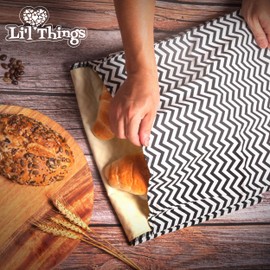 Li'l Things Eco-friendly Reusable Beeswax Bread bags | Improved Beeswax Coating | Set of 2 Sizes | 13'x13' & 15’x 9’ | 6 Different Themes | Great for Home-Baked Store Bought Bread | Black Zig Zag