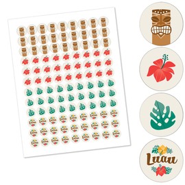 Big Dot of Happiness Tropical Luau - Hawaiian Beach Party Round Candy Sticker Favors - Labels Fit Chocolate Candy (1 Sheet of 108)