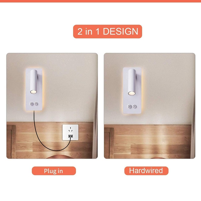 MOLUOLA LIGHTING LED Wall Lamp Bedside Reading Light Plug-in 3W