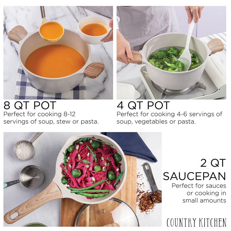 Country Kitchen Non-Stick Cast Aluminum Cookware Set - Durable Kitchen