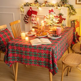 AQOTHES Red Green Plaid Snowflake Christmas Tablecloth 60x104, Tartan Table Cloth Decorations, Winter Holiday Tablecloths for Rectangle Tables Parties Dining Farmhouse Kitchen Decor
