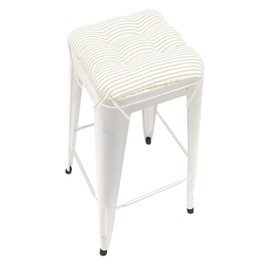 Barnett Home Decor Ticking Stripe Natural Square Bar Stool Cushion with Ties - for 12" Metal Industrial Barstools - 12" Tolix-Style Counter-Height Chairs - Latex Foam, Machine Washable