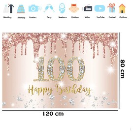 100th Birthday Decoration for Women, Rose Gold Glitter Spots Fabric Sign Poster Birthday Decorations, 100th Birthday Background Banner Women, 100th Birthday Party Decoration