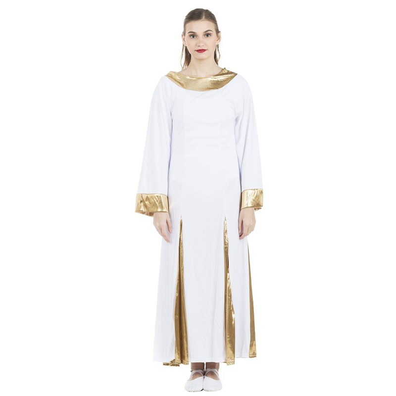 Danzcue - Vestido para mujer, blanco-dorado, S