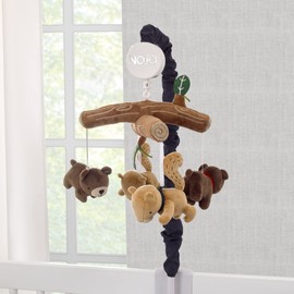 NoJo Into The Wilderness Brown, Tan and Navy, Logs, Bear and Beaver Plush Musical Mobile