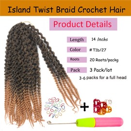Haolocs 3 Pack/Lot Island Twist Braid Crochet hair 14/18 Inch Pre Stretched Marley Twist Braids hair Soft Afro Twist Braiding Hair Spring Twist crochet Hair Extensions (#T1b/27, 14 Inch)