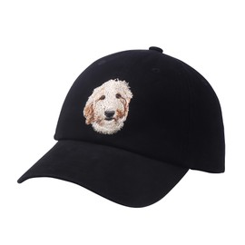 Hatphile Doodle Dog Embroidered Black Baseball Cap, Cotton Dog Mom Dad Hat, Adjustable Size Strapback