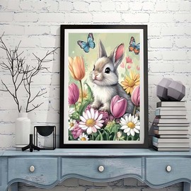 ZQEATRY Easter Bunny Diamond Art for Adults,Full Drill Diamond Art Rabbit Butterfly for Adults,DIY Eggs 5D Diamond Painting Round Diamonds Gem Arts for Wall Decor 12 X 16inch