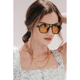 Retro Pilot Double Bridge Rectangle Sunglasses for Men and Women Classic Style Square Vintage Glasses UV400 Protection Driving Outdoor, gold