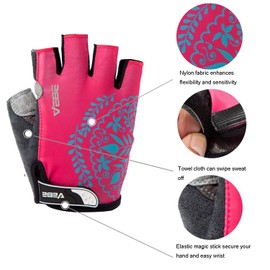 VEBE Women's Biking Cycling Gloves Non-Slip Shockproof Short Finger Gloves Outdoor Riding Mountain Bike Gloves… (Pink, M)