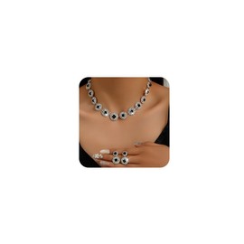 Chargances 3pcs Black Rhinestone Crystal Wedding Earrings Bracelet Set Bridal Bridesmaids Statement Choker Jewelry Set for Women (Black)