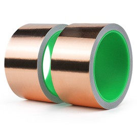 BOMEI PACK 2 Rolls Copper Foil Tape Copper Tape Away Slugs Snails From Palnts,50mm x 10m Craft DIY Shaping Lines,Guitar Shielding,Photo Frames Decoration Repairs,Paper Circuits