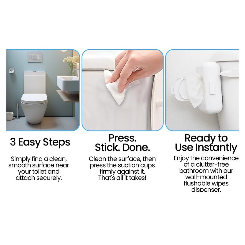 Loo Discreet Flushable Wipes Dispenser with No-Drill Suction Mount -