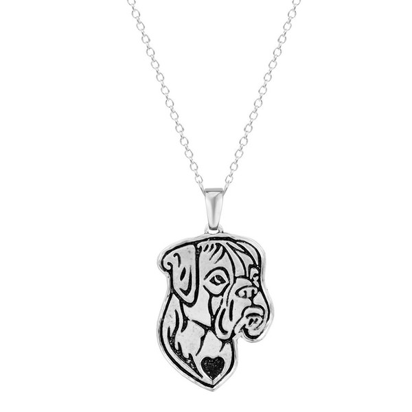 Pashal Boxer Dog Etched Silver Chain Pendant Dog Necklace Dog De Bordeaux, Boxer, Bulldog