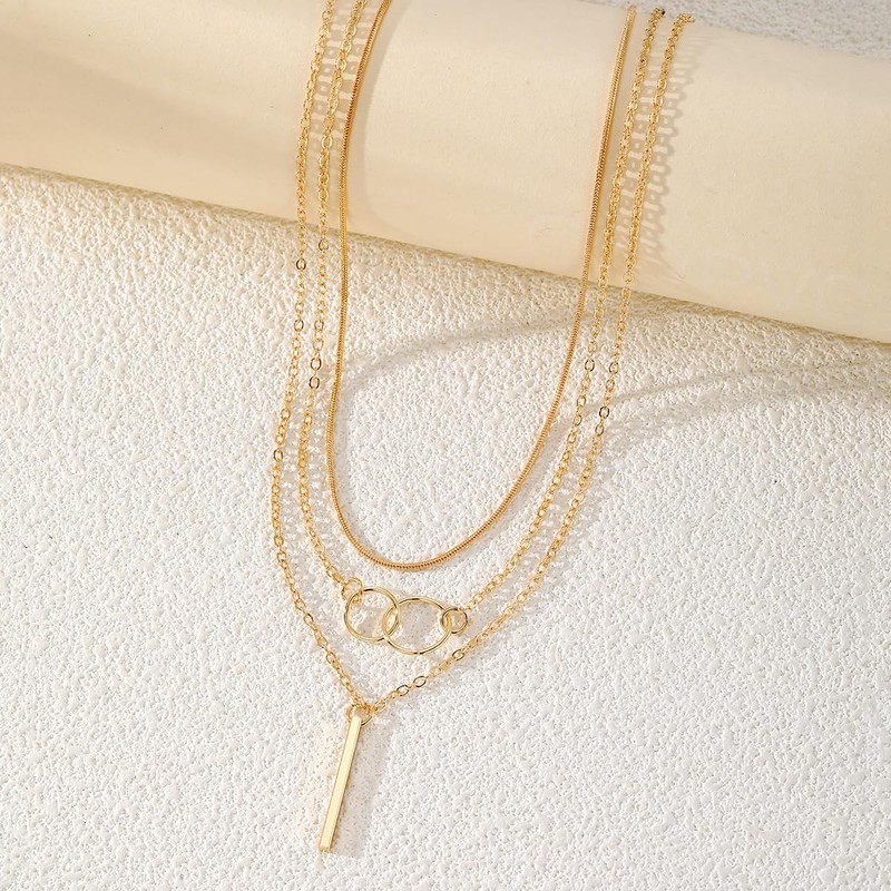 QINHE 3 Layer Snake Chain Necklace for Women - Stackable