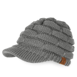 C.C Hatsandscarf Exclusives Women's Ribbed Knit Hat with Brim (YJ-131)(YJ-2023), A Lt Mel Grey, One Size
