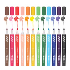 Fonzell Super Brush Marker - 12 Colours, Flexible Brush Tips, Water Based Ink