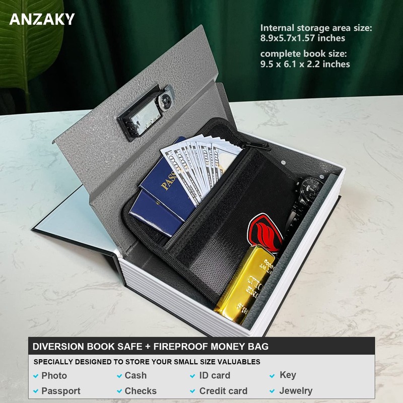 Dictionary Diversion Book Safe with Combination Lock and Fireproof Money