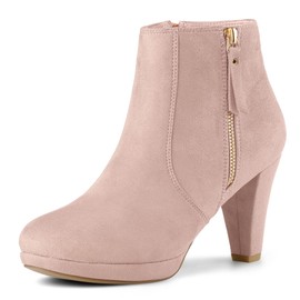 Allegra K Women's Side Zip Low Platform Chunky Heel Dust Pink Ankle Booties 8 M US