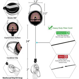 Id Badge Holder with Lanyard, Positive Badge Holder with Reel Retractable Detachable Name Card Tag Vertical ID Protector Badge Reel for Nurse Doctor Office Employees Women (Social Worker)…