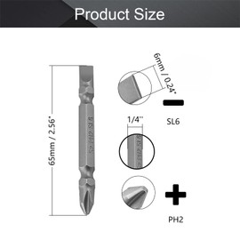 Utoolmart 2Pcs Magnetic Double Head Screwdriver Bits PH2/SL6, 1/4 Inch Hex Shank 2.56-inch Length S2 Power Tool