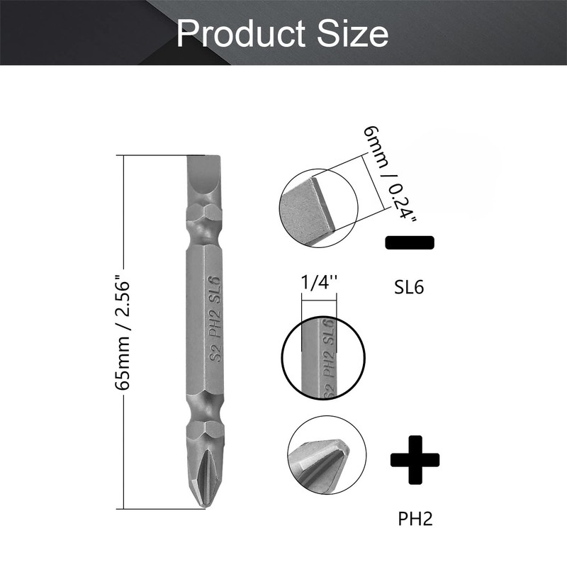 Utoolmart 2Pcs Magnetic Double Head Screwdriver Bits PH2/SL6, 1/4 Inch