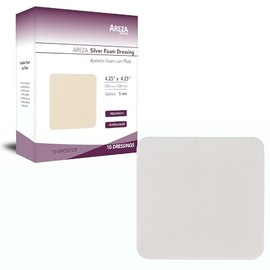 Areza Medical - Silver Foam Wound Dressing Pad - Sterile - 4.25" X 4.25" (10.8 cm X 10.8 cm) - 10 PCS per Box