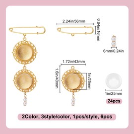 DELORIGIN 6 Sets Bouquet Photo Charm Wedding Bouquet Memorial Photo Charms Gold Silver Memory Pendant Brooch Pin Lacy Double Side Picture Frame With Pearl for Wedding Bride Groom Family Couple (Round)