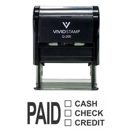 Vivid Stamp Paid Cash Check Credit Self Inking Rubber Stamp - X-Large - 7/8" x 2-1/4", Black