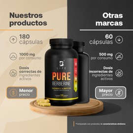 B Life Company Berberina HCI Pura (Berberis aristata) 180 Cápsulas de 500 mg. Ingredientes naturales. Pure Berberine.