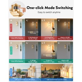 VIANIS Motion Sensor Porch Lights Outdoor, Gold Dusk To Dawn Outside Light Fixtures for House, Modern Exterior Garage Lights Wall Mount Sconce for Front Door Patio with Tempered Seeded Glass Anti-Rust